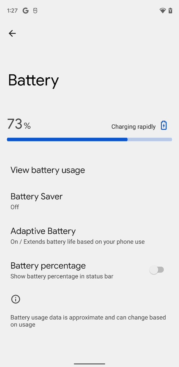 Settings > Battery now has a progress bar. (It was there in the leaked build but battery stats reporting was broken on my device.)