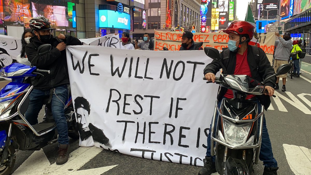 Lots of signs honoring Francisco Villalva Vitinio, the Harlem delivery worker who was shot to death on the job earlier this month by someone who allegedly was trying to steal his e-bike.