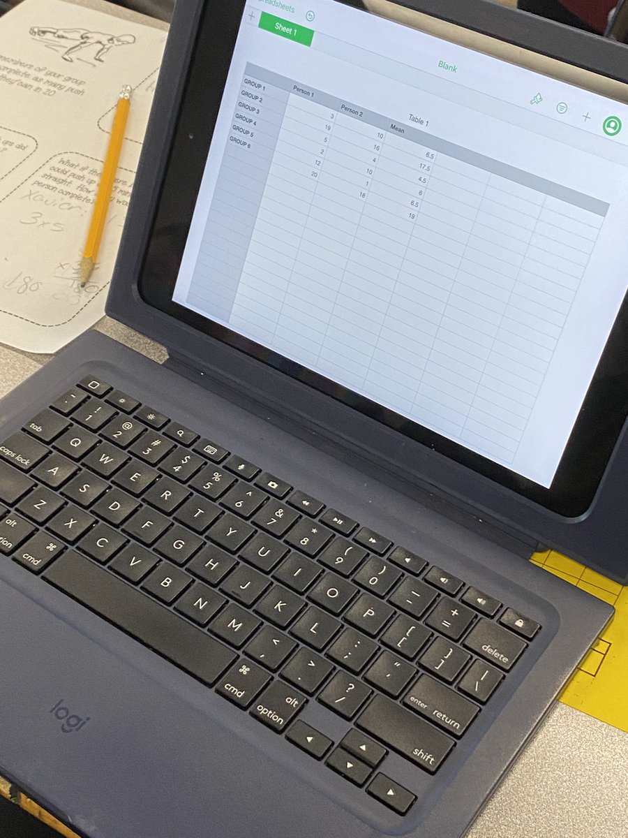 mrssincroft6th's tweet photo. We used Numbers today to have students review spreadsheets from our Unit 7. Groups picked 2 students to do a push-up challenge and created formulas to calculate the mean. #everyonecancreate #gcscpride #GCInnovator @loriannkatz @MeganCThompson https://t.co/NFI9o0WInw