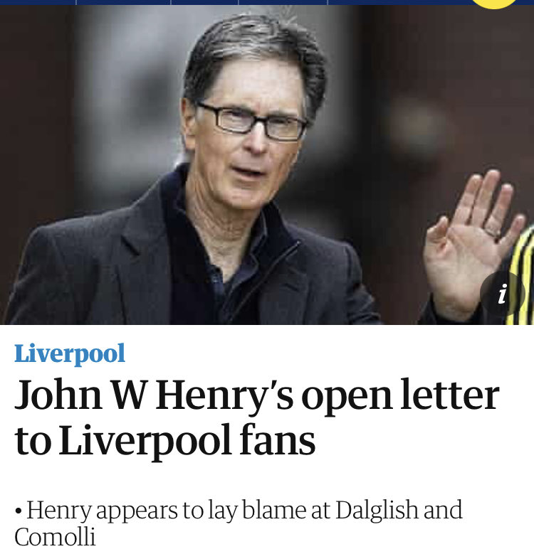 September 2012: Club record signing Andy Carroll is sent on loan and the club fail to find a replacement in the window. John Henry releases a letter of apology to the fans blaming Dalglish. His intentions are clear: Revenue before football. Early signs of transfer incompetence.