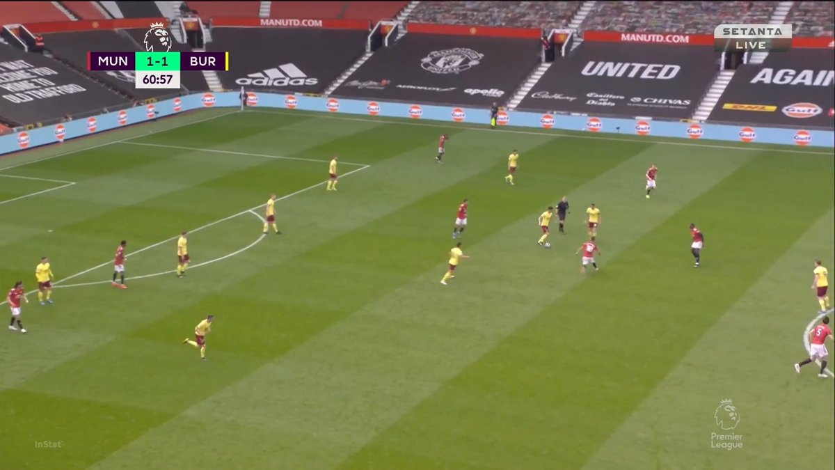 Burnley are really deep and there's a lot of space down the left. Pogba tells Bruno to go behind him but Bruno looks for Mason who's marked and didn't anticipate the pass at all.It was minor overall but just shows how sloppy we still be at times.We have gotten better though.