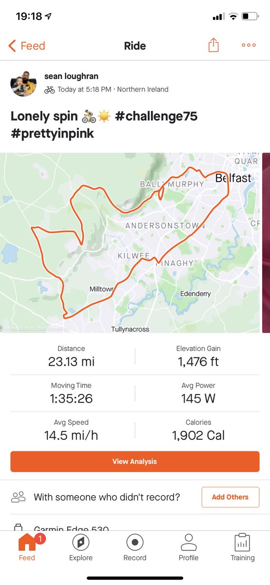 seanpaulloughr1's tweet photo. Another one done, 215mile so far for the month 85 to go πͺπ» 300mile for the month of april. #challenge75 @Prettynpinkni https://t.co/ybL765MftE