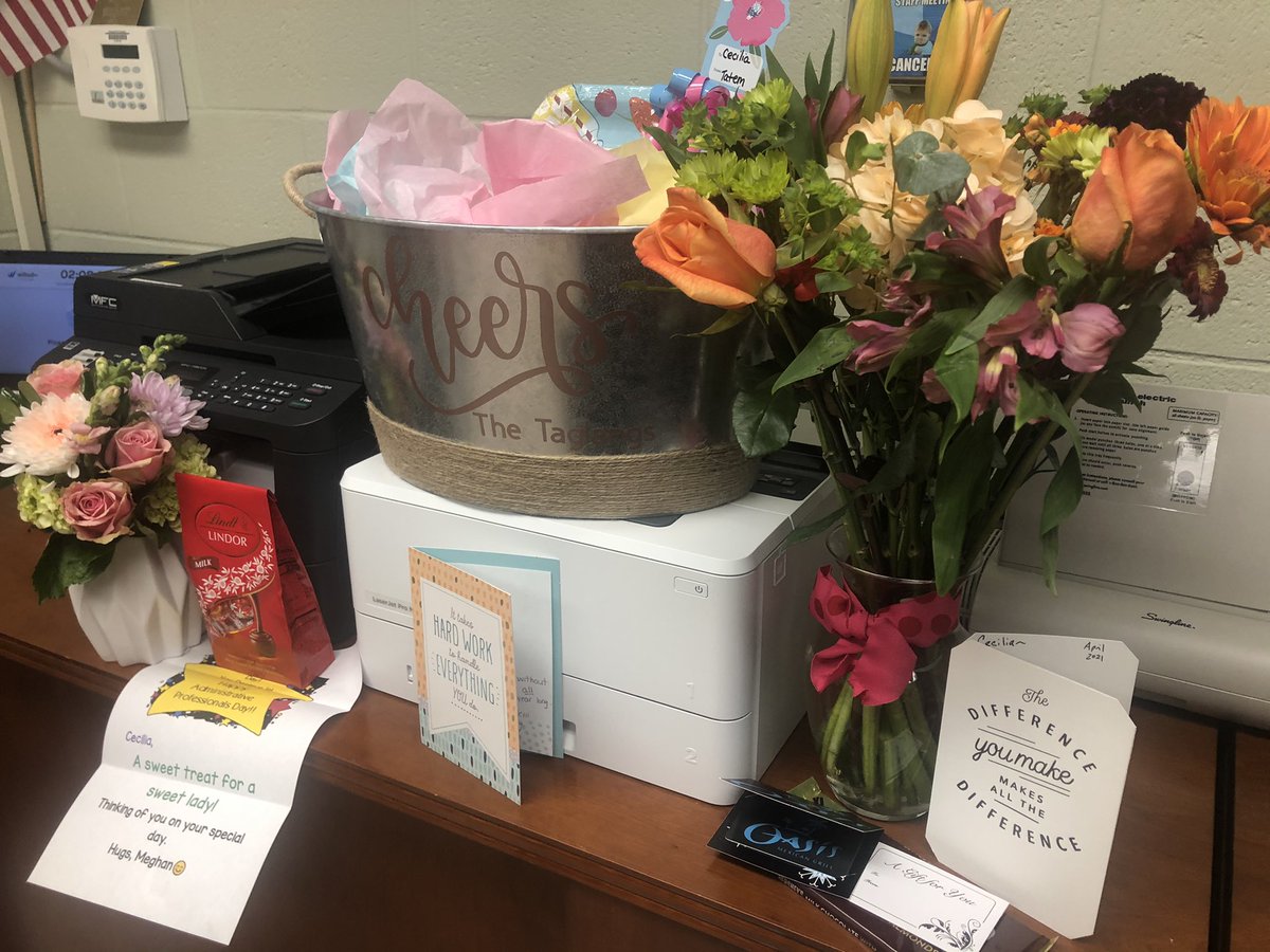 Feeling spoiled by the best co-workers EVER!! Flowers, gift cards, personalized beverage tub, candy what else does a girl need?  Thank you for making me feel special and loved today and always🥰.