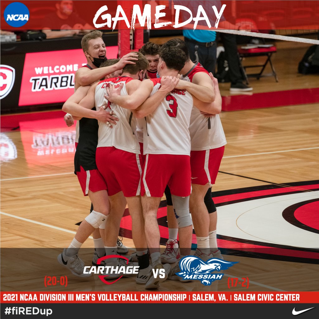 carthagesports's tweet photo. GAME DAY! Men's volleyball takes on Messiah TODAY to start the NCAA Division III Men's Volleyball Championship starting at 11 a.m. CST  #fiREDup 

💻:https://t.co/TpFJAaUCYW
📊:https://t.co/zh0kB0dvjS https://t.co/2AsFhy3ZEn