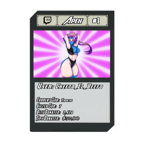 xApexPredatorTV's tweet photo. I hope you guys like my newest sub perk, SUB CARDS!
@BulldoggerGame @Cheeto_el_beefo @neoisactual  
#twitch #TwitchStreamers #subcards #subperks #SmallStreamersConnect https://t.co/NXGfOpVHUy