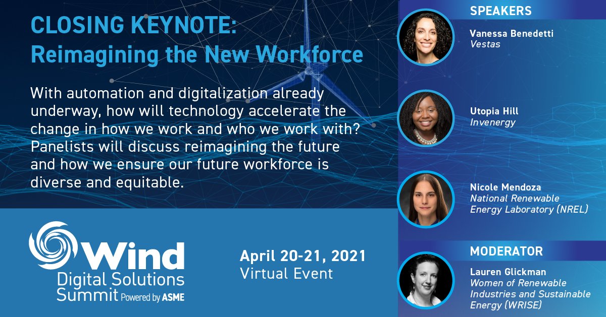 ASMEdotorg's tweet photo. How will technology accelerate a change in how we work and who we work with? How do we ensure our future workforce is diverse and equitable? Join #digitalwind’s closing keynote as we reimagine the future of work: https://t.co/L3Jy6JPLNb https://t.co/jRGZJqI14U