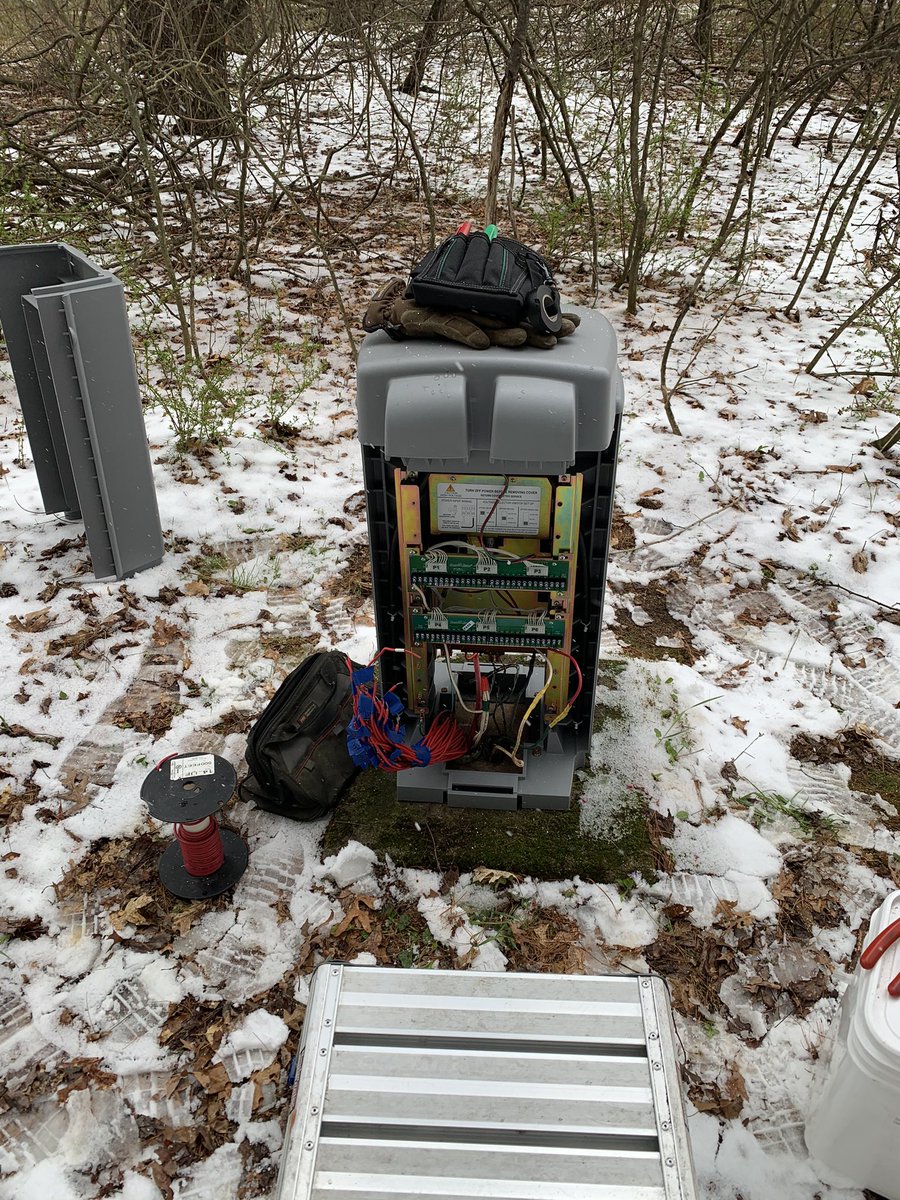 chgoeben's tweet photo. Wiring up a new @RainBirdGolf sat box while it’s snowing. Gotta love Wisconsin spring weather! https://t.co/HrpBCPnJNT