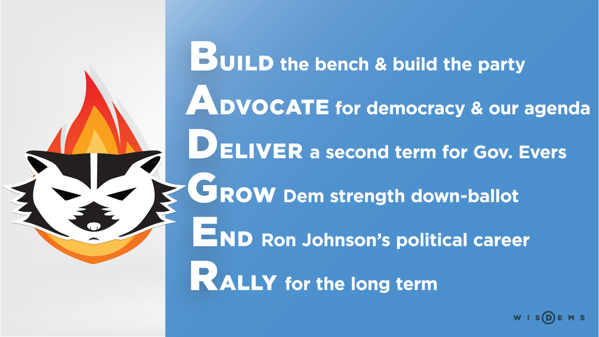 THREAD: My first term as the chair of the Democratic Party of Wisconsin concludes this June. I’m running for another term, alongside Vice Chairs  @LadyHawkeLesia &  @SnodgrassforWI. This thread lays out our values, our record, and our plan for what’s next: BADGER. Let's do this.