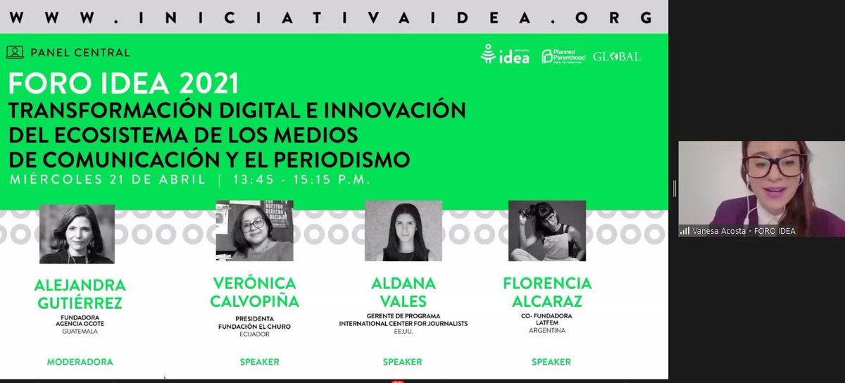 ¿Cómo se están transformando el periodismo y los medios digitales en América Latina, desde la innovación en las narrativas, los feminismos, la formación y la tecnología? Verónica Calvopiña, @aldyvales y @florencialcaraz son parte del #ForoIDEA2021 en este panel de lujo 😍.