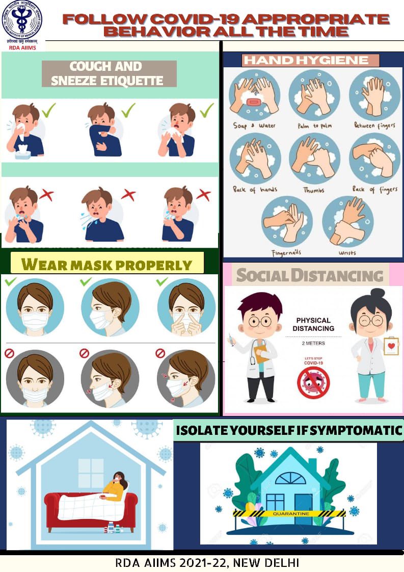 drrajeev4uaiims's tweet photo. Follow COVID19 Appropriate Behaviour All the Time
#Mask_Cough_Etiquette
#Hand_Hygiene
#Social_Distancing
#Isolate_if_symptomatic
PC : @kapil_nishtha
@AIIMSRDA
@narendramodi
@PMOIndia
@aiims_newdelhi
@MoHFW_INDIA
@drharshvardhan
@ICMRDELHI
@ProfBhargava
@CPDelhi
@ANI https://t.co/0NAslMgmGu