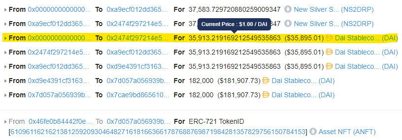 2/ You can see the transaction below. The third line shows the DAI came from nowhere (0x0) and on the bottom you have the property collateral NFT. https://etherscan.io/tx/0x2185154d7188938ebee78d5d94861fecc8512b2ad41b7ae75298851e0507a80a