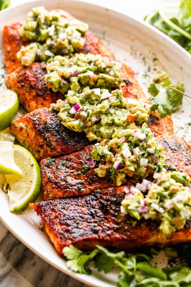 Rubbed with spices and grilled to flavorful perfection, Grilled Salmon with Avocado Salsa is a fresh and healthy dinner for the whole family. Best part of all, it comes together in less than 30 minutes!#recipe 👉diethood.com/grilled-salmon… #RecipeOfTheDay #salmon #avocado