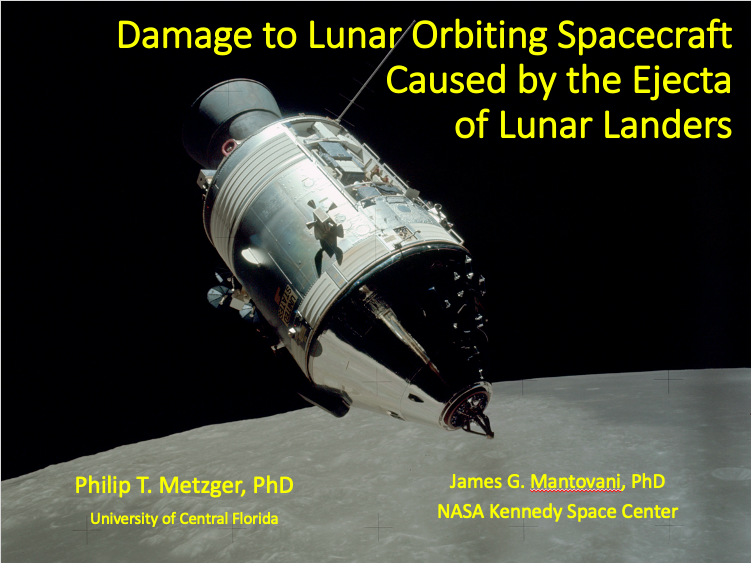 From the talk I gave at the ASCE Earth & Space conference today. When you land on the Moon, your rocket exhaust is faster than lunar escape velocity and there is no atmosphere to slow down the dust you blow. We need to worry about damaging things in orbit.Short thread... /1