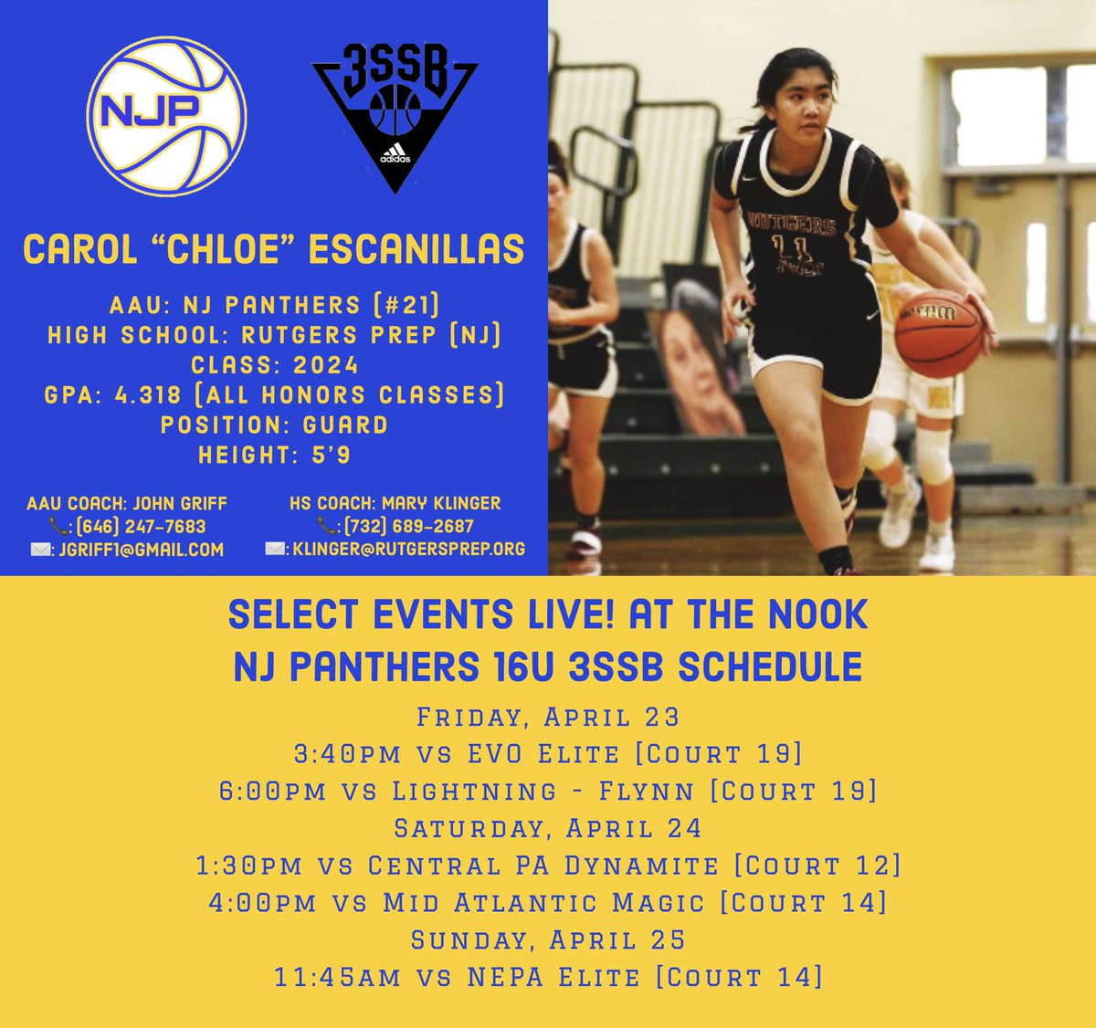 So excited for this weekend’s @SelectEventsBB tournament @NookBasketball ! Come check us out!! #ThePantherWay 🏀💙💛

@nj_panthers @Maryklinger @RutgersPrepGBB @CoachTinyGreen @NYGHoops @TeamFOOTPRINTZ @CJSportsRadio