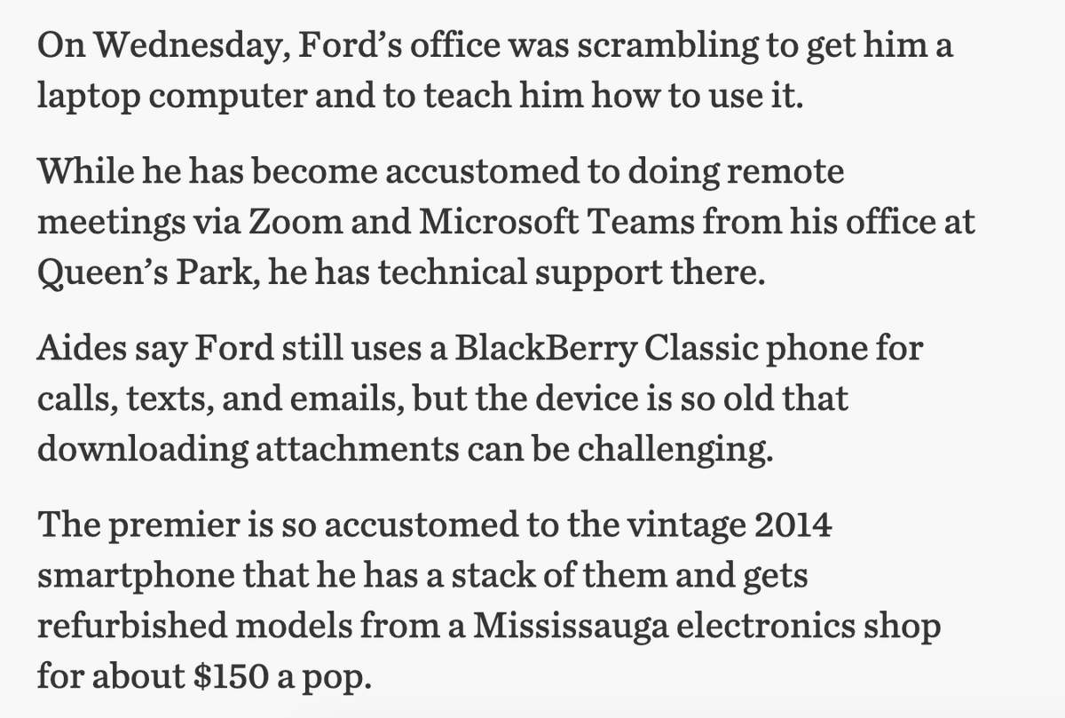 gmbutts's tweet photo. So the Premier of Ontario operates from a "stack" of burner phones, which his staff just told the world. Awesome. #FolksFolksFolks https://t.co/J0AiCPCNnc