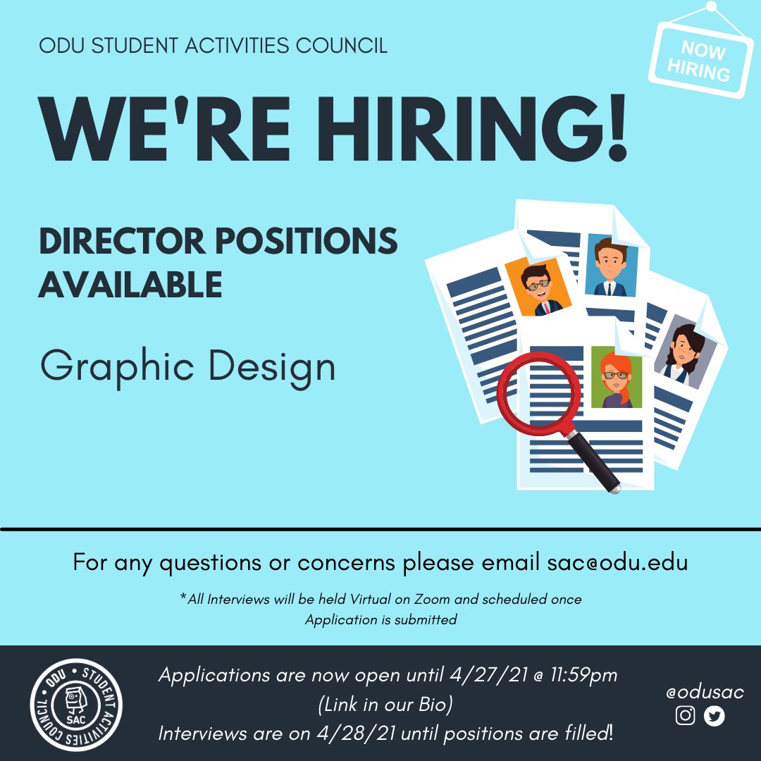 ODUSAC's tweet image. We are happy to announce the opening of our 2021-22 E-Board Applications. If interested the application link is now in our bio and will close 4/27/21. Interviews will be on 4/28/21 and will continue until the position is filled!