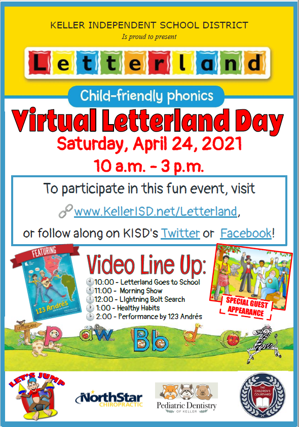 <a href="/KellerISD/">Keller Schools</a> We are super excited about Keller ISD's Virtual Letterland Day on Saturday, April 24th!  Make sure to join us. kellerisd.net/Letterland