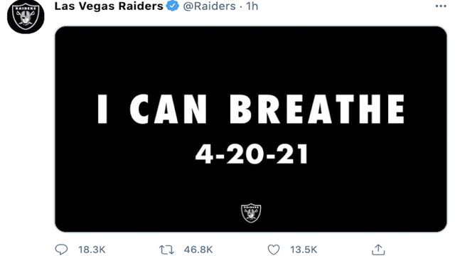 thehill's tweet photo. Las Vegas Raiders draw criticism for post on Chauvin verdict: "Wtf were they thinking" https://t.co/pGNqMtXnk2 https://t.co/RAKk3zPVty