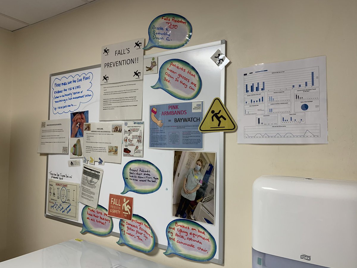 Our falls prevention board is getting filled up with lots of info for our staff 🧦📝