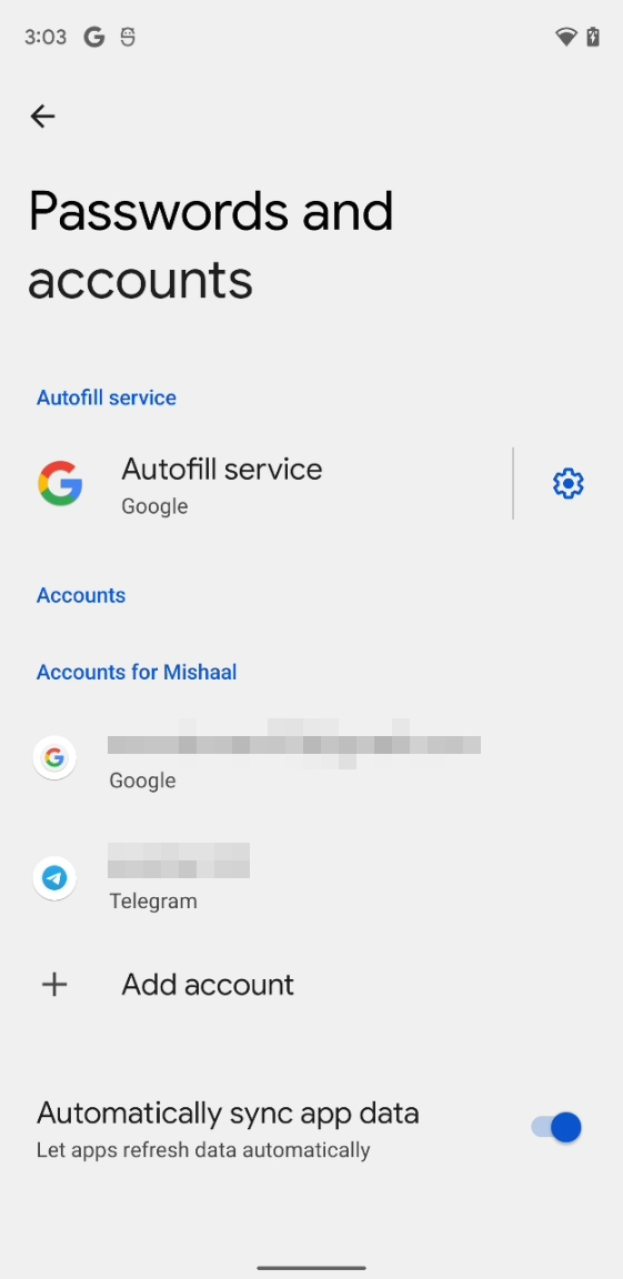 I don't think I noted this before, but Accounts is now Passwords and accounts. Autofill service settings have been moved from Languages & Input to here.