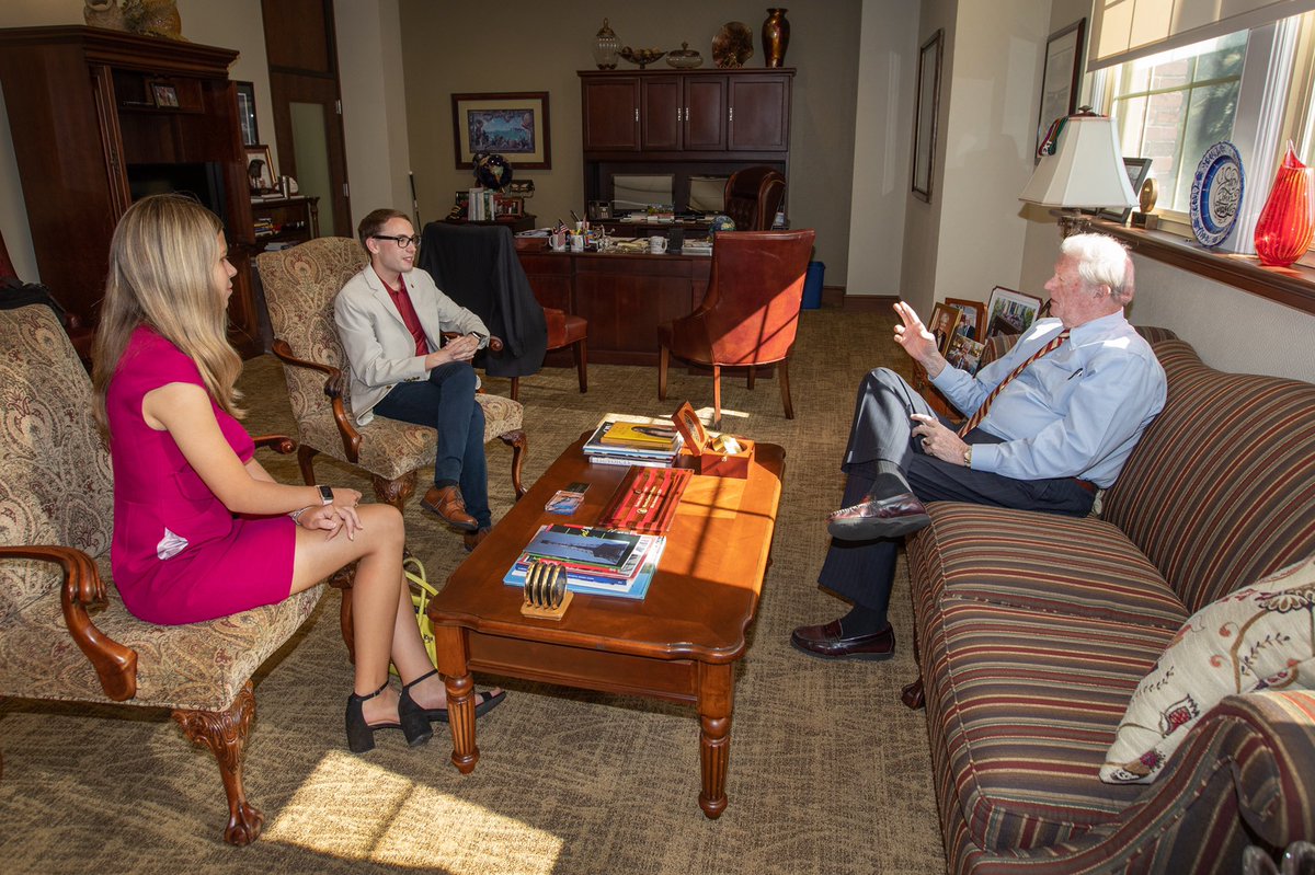 Last week, Quentin and Georgina met with <a href="/FSUPresThrasher/">FSU President Emeritus John Thrasher</a> to present him with the first honorary membership into Garnet and Gold Key. Look for his signature in the membership book! ❤️💛 #fsuggk