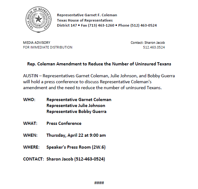 GFColeman's tweet photo. TOMORROW AT 9AM: I will be holding a press conference with @juliejohnsonTX and @RDBobbyGuerra to discuss my amendment to SB 1 to reduce the number of uninsured Texans.
Watch here: https://t.co/0TAItcJo1G
#txlege https://t.co/5MUxuHUb3p