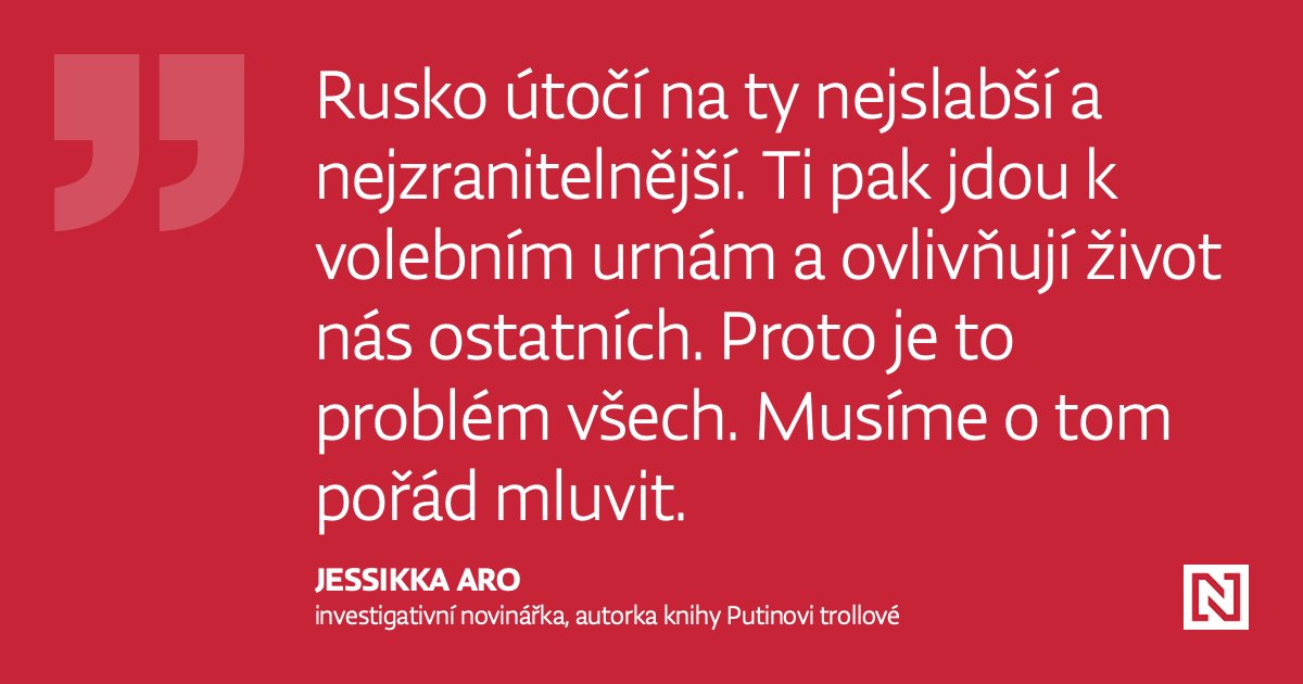 Deník N on Twitter: "„Rusům jde o cokoliv, co povede ke zkáze Západu,“ upozorňuje expertka na ruské dezinformace a hybridní válku, finská novinářka Jessikka Aro. „Je to jedna z nejcyničtějších forem ruské