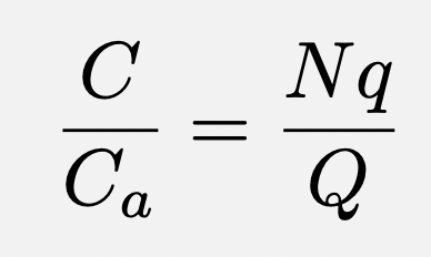 23/ Bon, aller si. C'est une règle de proportionalité. N c'est le nombre de personnes q=0,5 m^3/heure c'est le débit d'exhalaison typique. C c'est l'écart de la concentration de CO2 à la valeur en extérieur (412 ppm). Ca=37500 ppm c'est la concentration en CO2 du souffle.