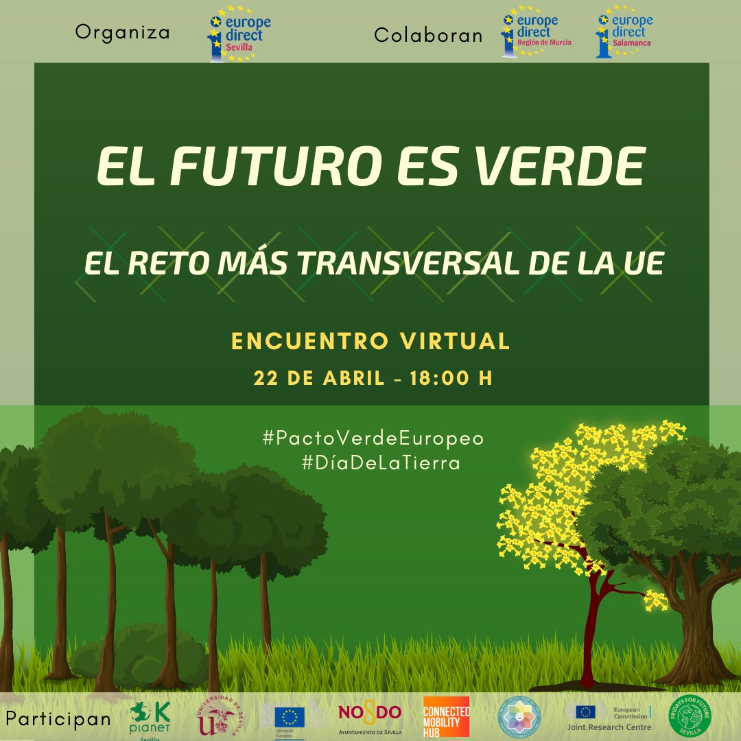 Mañana, #DiaDeLaTierra, @EuropeDirectUS nos invita a participar en un webinar sobre #PactoVerdeEuropeo con @Ayto_Sevilla, @okplanetsevilla, @FFFSevilla, @MobilityHUB_, @unisevilla y @EU_ScienceHub.

Inscripciones en: forms.office.com/Pages/Response… 

¡El reto más transversal de la UE!