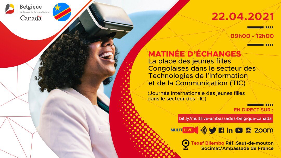 Le Canada se joint à la Belgique pour célébrer la journée internationale des jeunes filles dans le secteur des TIC. 

Participez en direct demain 22 avril 09h à une matinée d’échanges sur la place de la jeune fille congolaise dans ce secteur. 

Cliquez sur bit.ly/multilive-amba…