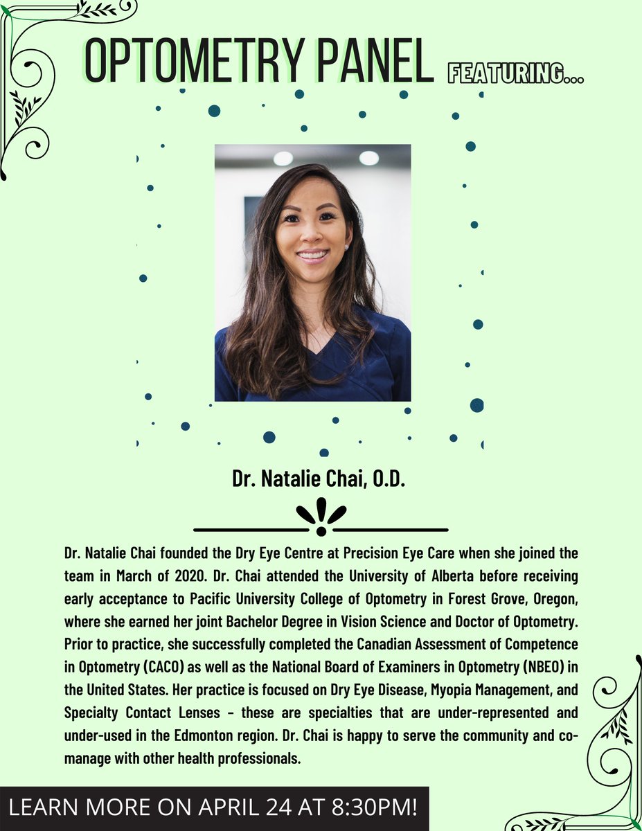 ruoptometry's tweet photo. Meet Dr. Chai! She founded the Dry Eye Centre and is a graduate of Pacific University College of Optometry. We are fortunate to have her be part of our optometry panel happening this Saturday! Don’t miss out on this opportunity to ask questions to practicing optometrists! #rupops https://t.co/renslsCRj9
