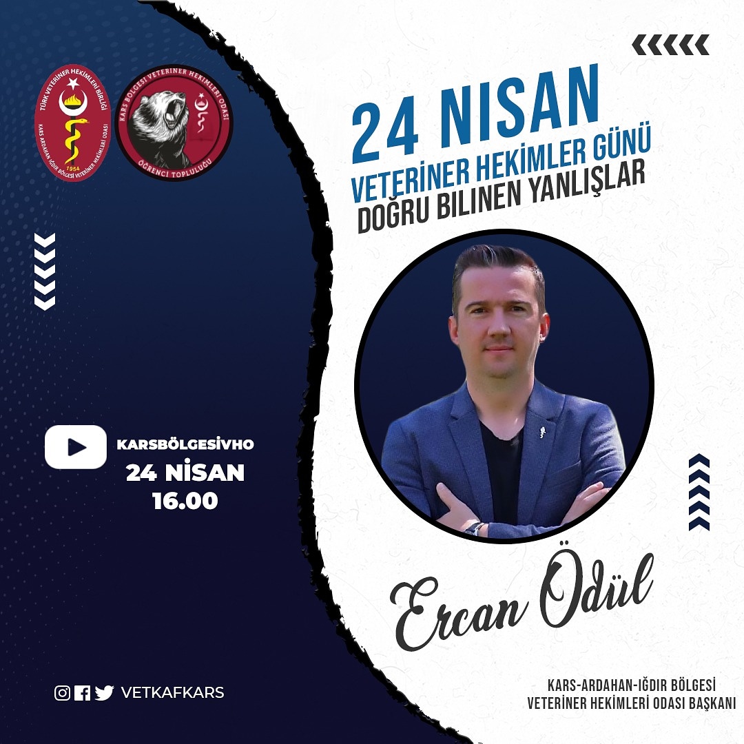 📢 Yayınlarımıza hız kesmeden devam ediyoruuuz. Dünya Veteriner Hekimler Gününde, Kars Bölgesi Veteriner Hekimleri Odası Başkanı Ercan ÖDÜL ile birlikte keyifli bir sohbet gerçekleştireceğiz. Yanlış bilinen doğruları öğrenmek için 24 Nisan 16.00'da YouTube'da buluşalım!🥳