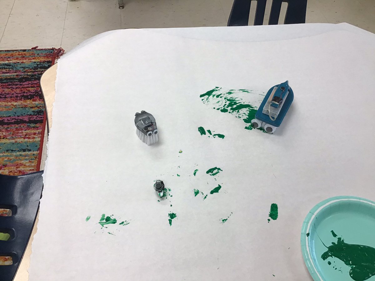 MHSArlington's tweet photo. Merryhill kindergarten built brush bots and put them in paint to watch their movement.  They all worked but, it is back to the drawing board to figure out how to add weight to make them stay on.
#merryhillstrong
#merryhillfunlearning
#botpractice https://t.co/3glzk7iS0t