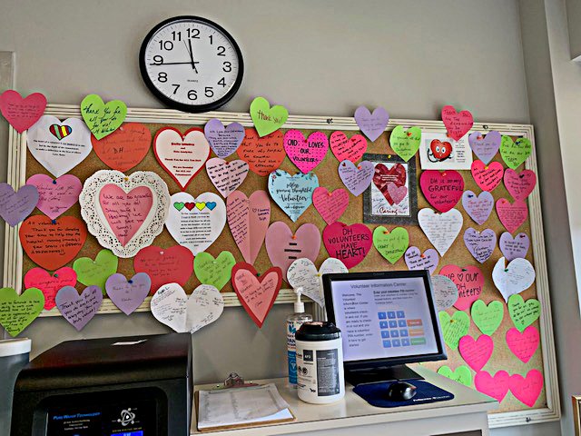 OneVisionDHF's tweet image. In celebration of National Healthcare Volunteer Week, the volunteer office and areas across campus are decorated and volunteers receive special treats! We are grateful for our volunteers who show their dedication with heart! #DoylestownHealthFoundation #NationalVolunteerWeek