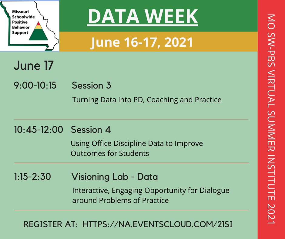 Week 2 of our Virtual Summer Institute will focus on Data.

Join us on June 16th and June 17th as we explore DBDM processes that focus on improving student outcomes.
Register at na.eventscloud.com/21SI
