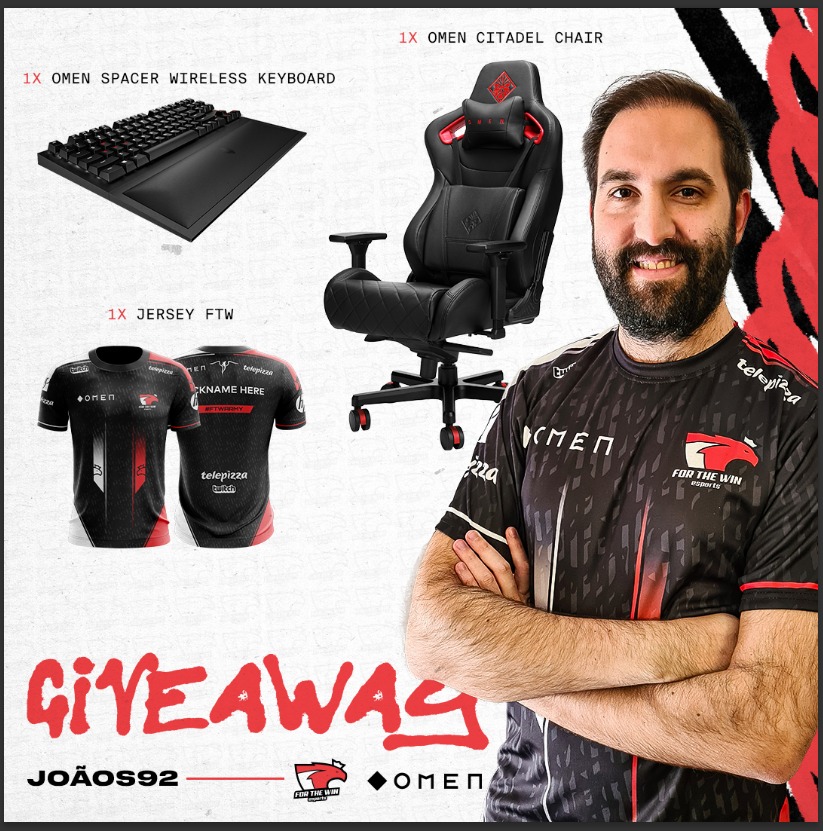 Este sábado vamos ter a 1ª subathon e nada melhor que um mega giveaway com a <a href="/OMENbyHP/">OMEN</a> e <a href="/ftwesports/">FTW | For The Win Esports</a> para celebrar!!

Para participarem basta tagar 2 amigos nos comentários e seguir as regras neste link:

➡ ftw.army/joaosgiveaway