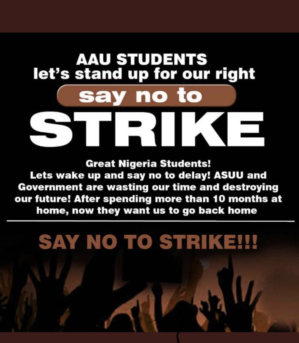 official_aaumsa's tweet photo. It’s disheartening that the first state university in Nigeria is dying and her glory fading before our eyes.

RESUSCITATE AAU!
RESUSCITATE AAU!!
RESUSCITATE AAU!!!

END ASUU STRIKE NOW!!!!
@NigEducation @EdoStateGovt @GovernorObaseki 
#EndAauASUUStrike 
#SaveAAU https://t.co/UkrzMozaZ5