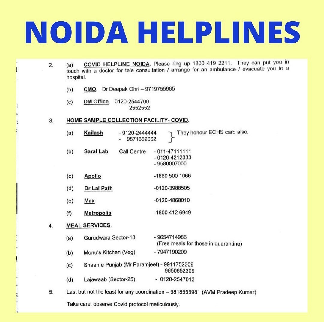 Helpline for Noida as well as Oxygen leads for Madhya pradesh.