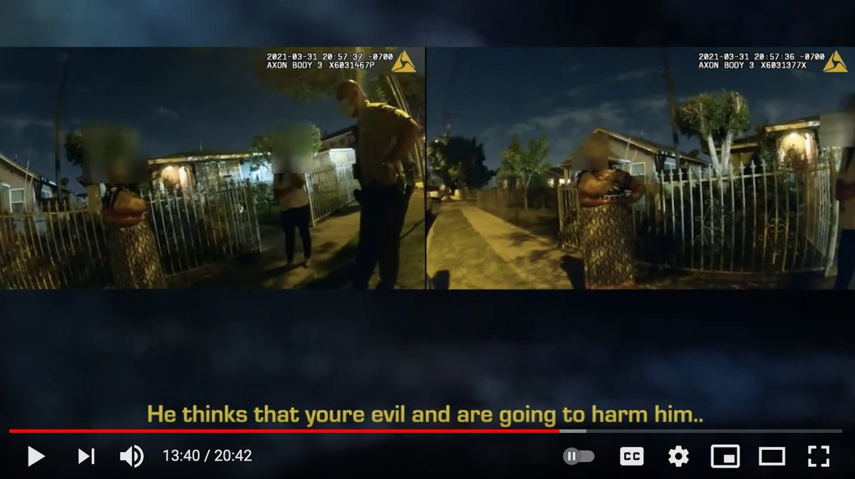 The mom explains Isaias might think they are evil and trying to hurt him just before the deputies head up the walk to the door and call Isaias to come out.