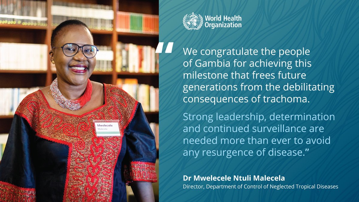 jvteryimater's tweet photo. Amazing news: @WHO has validated The Gambia for eliminating trachoma as a public health problem! Congratulations to all of our partners and to everyone working in The Gambia for this incredible achievement. Together, we can #beatNTDs
@vsamter @CombatNTDs
@YouthCNTDs @adphub https://t.co/MtRqVx0Ujr