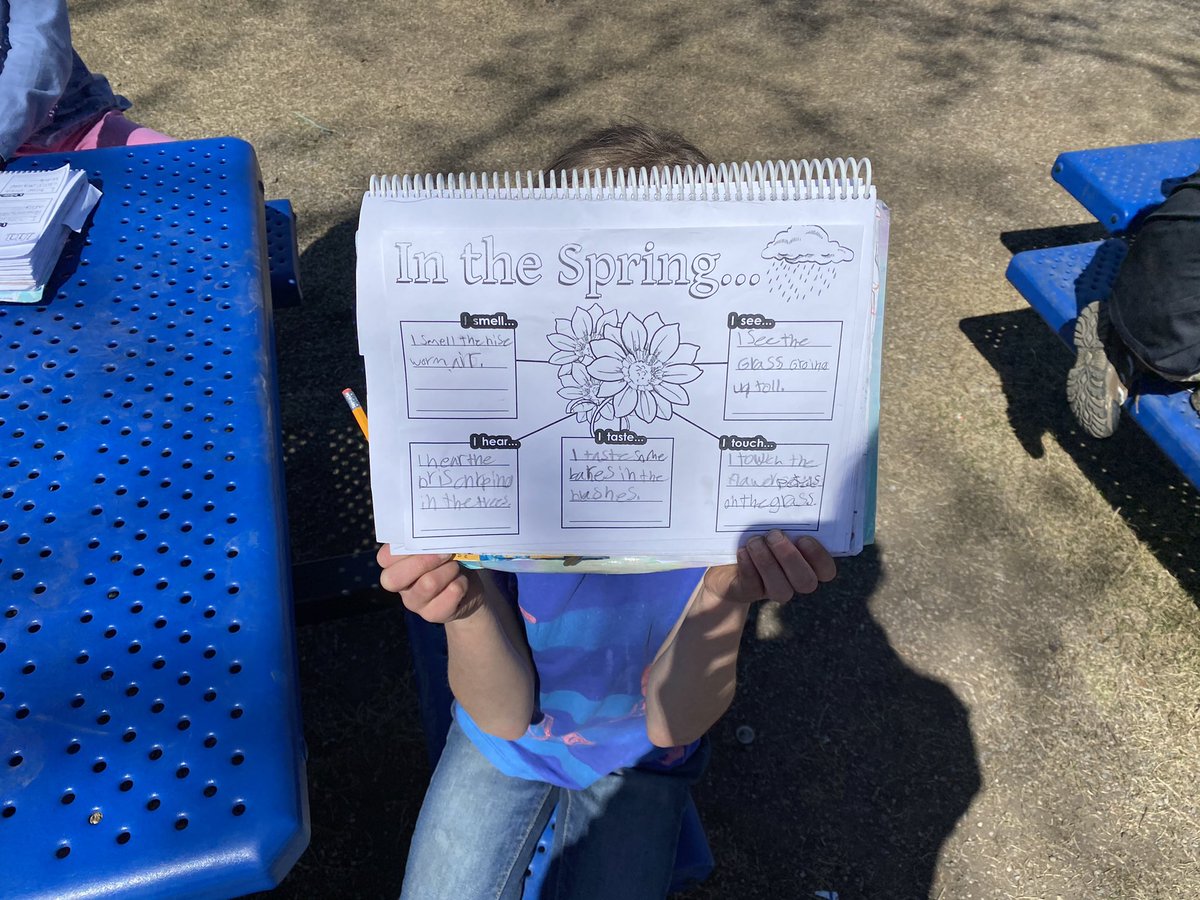 KatlinStrand's tweet photo. We took advantage of the amazing spring weather today and did some spring writing connected to their senses outside and then students drew something that reminded them of spring! @bigrockbadger @fsd38 https://t.co/6GRCdtPiNo