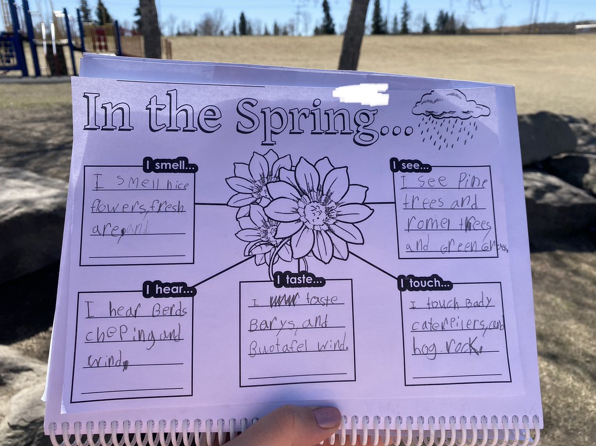KatlinStrand's tweet photo. We took advantage of the amazing spring weather today and did some spring writing connected to their senses outside and then students drew something that reminded them of spring! @bigrockbadger @fsd38 https://t.co/6GRCdtPiNo
