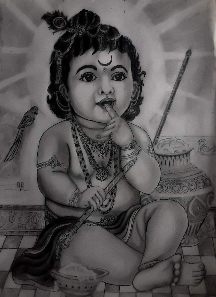 Bal Krishna sketch | Sketches, Lord krishna sketch, Krishna art