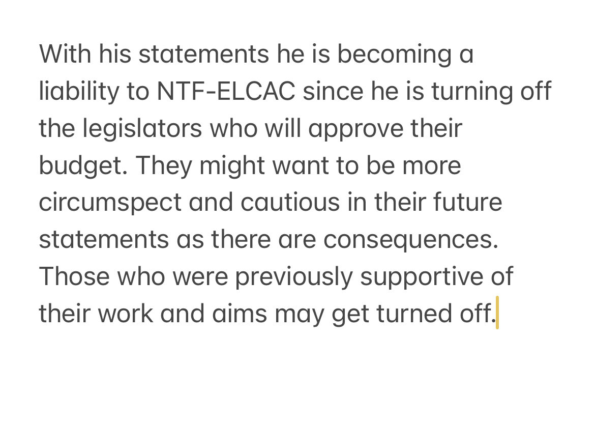 Sen ⁦ @sonnyangara⁩ warns NTF-ELCAC spokesman, Gen Antonio Parlade to be “more circumspect and cautious in their future statements.” This, after Parlade’s insistence of Ana Patricia Non’s possible communist links and likening her to Satan. | via  @sherieanntorres