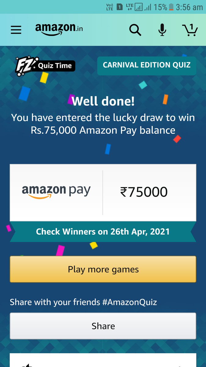 liyakataligour's tweet photo. #AmazonQuiz
#AmazonQuizTime
#AmazonQuiz
@amazonpay
@amazonIN
@amazon
@liyakataligour
I played this interesting Quiz on Amazon-Play games at Amazon FunZone https://t.co/yUQMBhjDbM https://t.co/hfD9BtFXRK