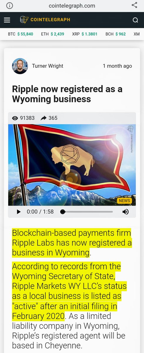 native token is designated a security ?Ripple has established an LLC in WyomingThe state of Wyoming allows what are called SPDI& #39;s It stands for Special Purpose Depository Institution capable of operating as a custodianof digital assets outside of the jurisdiction of the SEC