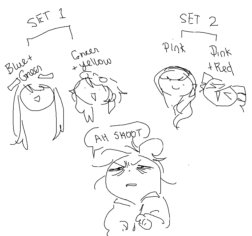 i know this really doesnt matter, but I want to release 2 voca stands at the same time, but accidentally planned 2 green-dominant designs and 2 pink ones instead of making it pink and green for each :'D guess ill see how it goes!!!!!! 