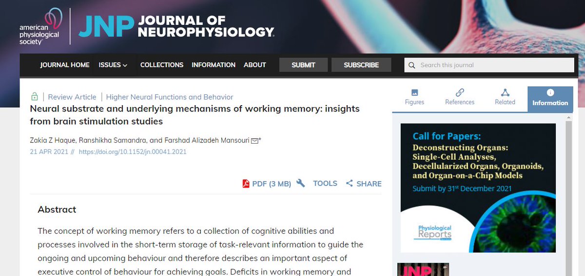 JNeurophysiol's tweet image. #ArticlesInPress -&quot;Neural substrate and underlying mechanisms of working memory: insights from brain stimulation studies&quot;
Zakia Z Haque, et al.
@MonashUni #PrefrontalCortex #BrainStimulation
#Neuroscience
doi.org/10.1152/jn.000…