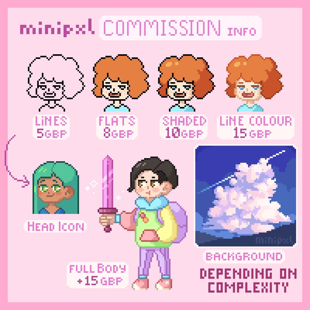 MiniPxl's tweet image. Hey hey! I'm opening pixel commissions, any subject matter welcomed unless it's bigoted in any way, shape or form. 
PayPal only, sorry!

My DMs are open! ✨💖

#pixelart #pixelcommission #commissioninfo #ドット絵