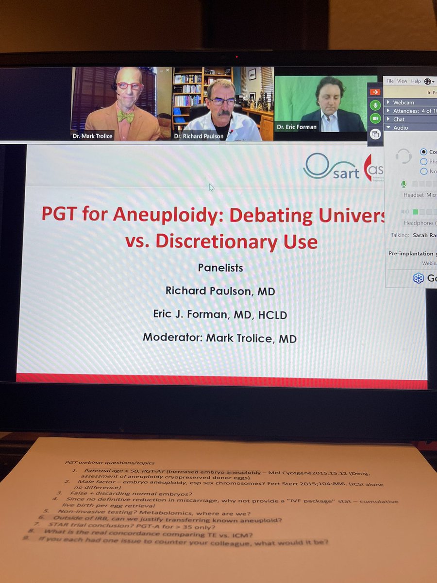 Honored to have moderated this outstanding @ReprodMed live global webinar on the vital topic of #PGT with outstanding panelists! @ericformanmd <a href="/DrRPaulson/">Dr. Richard Paulson</a> #StartWithSART